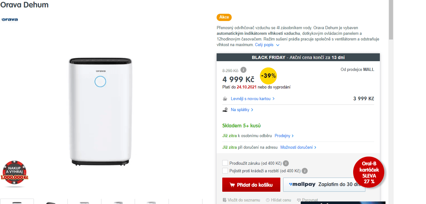 Přenosný odvlhčovač vzduchu Orava