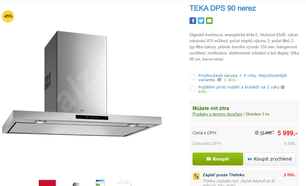 Komínová digestoř TEKA DPS 90 nerez