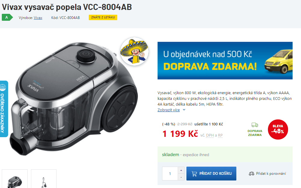 Bezsáčkový vysavač Vivax, HEPA, cyklon