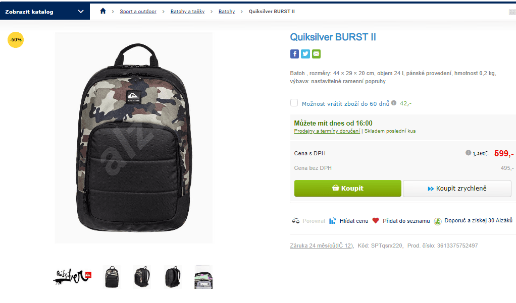 Batoh Quiksilver Burst II, objem 24 l