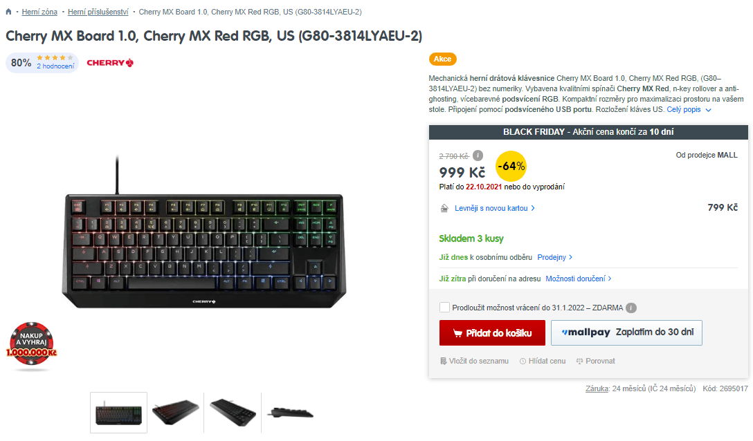 Herní klávesnice Cherry MX Board 1.0