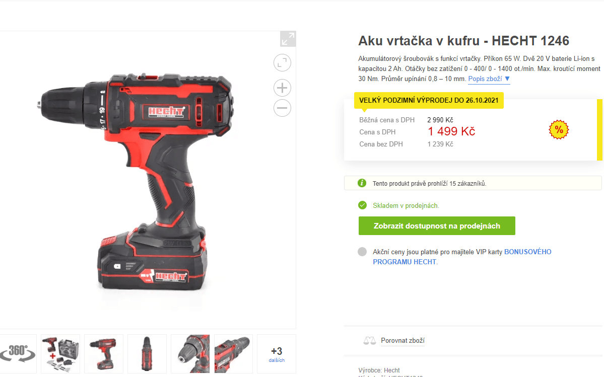 Aku vrtačka/šroubovák Hecht + příslušenství