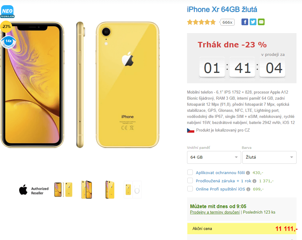 iPhone Xr 64GB žlutá, 6,1"