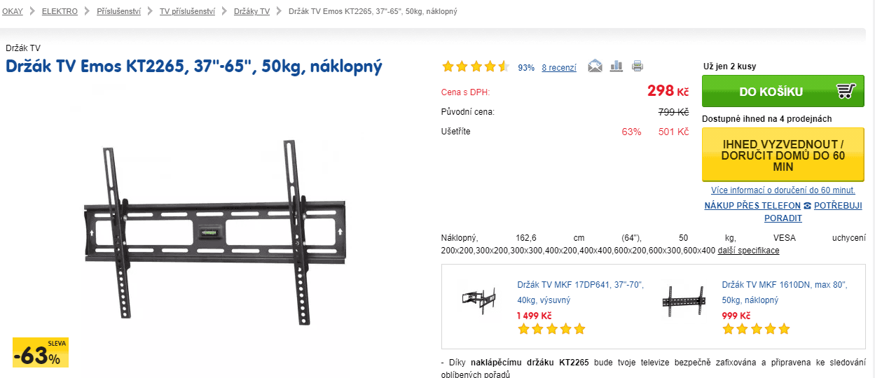 Držák na TV Emos, 37-65", 50kg