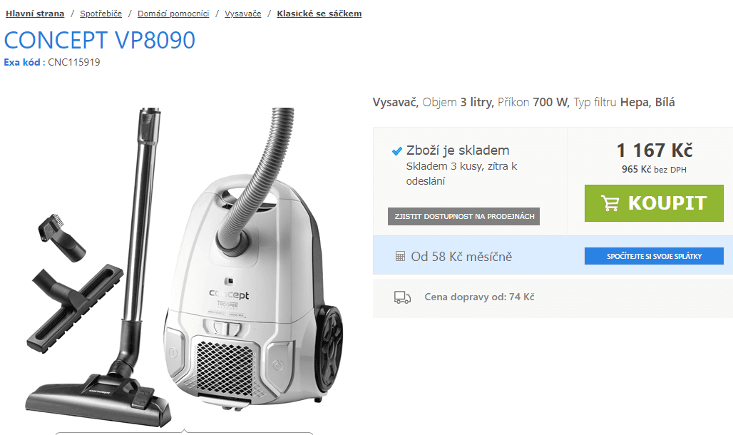 Sáčkový vysavač Concept  700 W