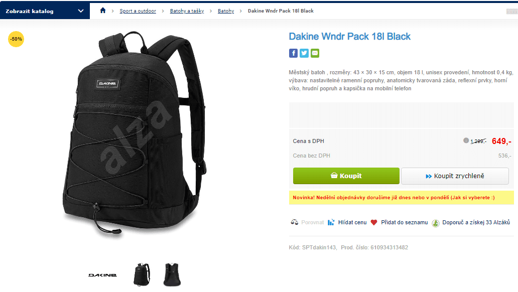 Batoh Dakine wndr 18 litrů, unisex