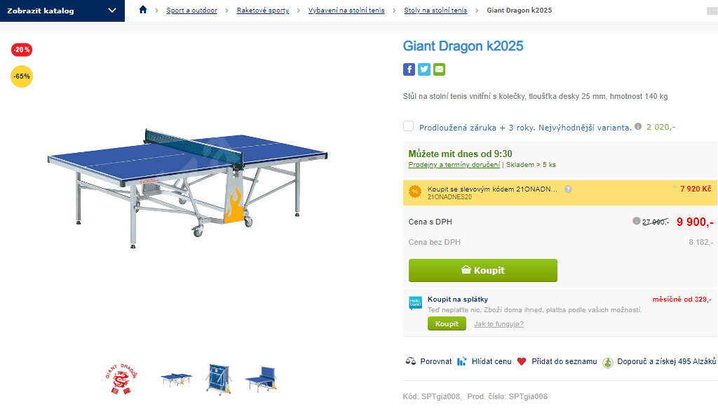 Stůl na stolní tenis Giant Dragon k2025