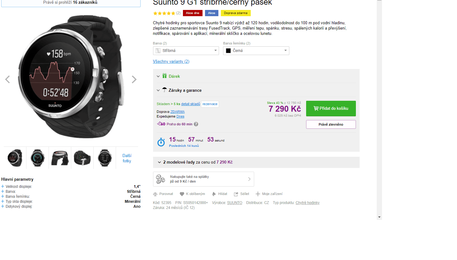 Chytré hodinky Suunto 9, 80 sportů