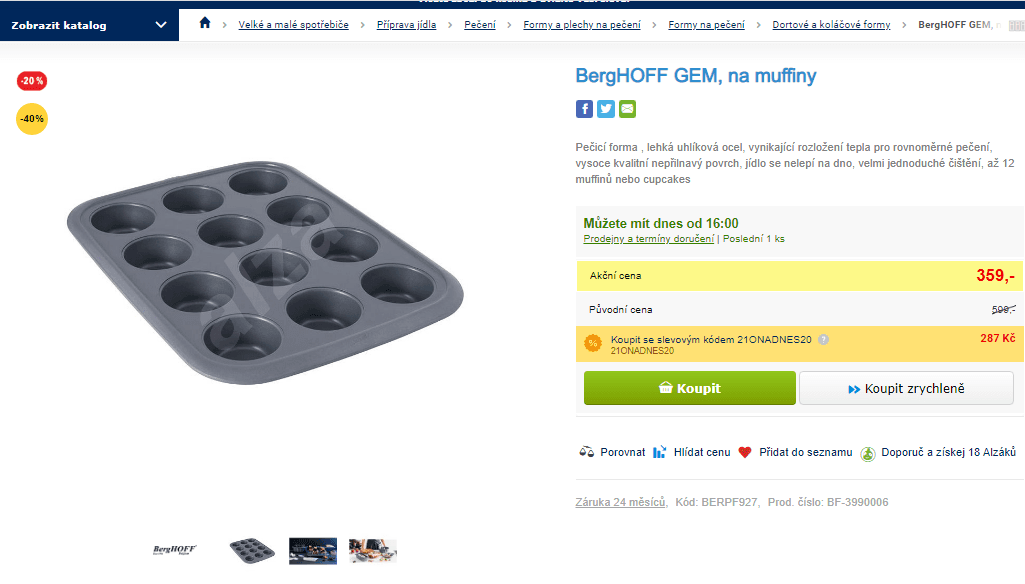 Forma na muffiny BergHOFF GEM, 12 ks