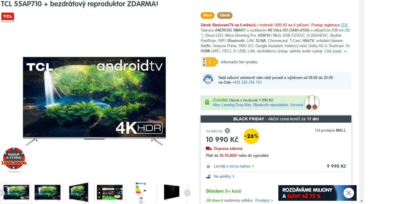 4K Smart TV, Android, 139cm, TCL