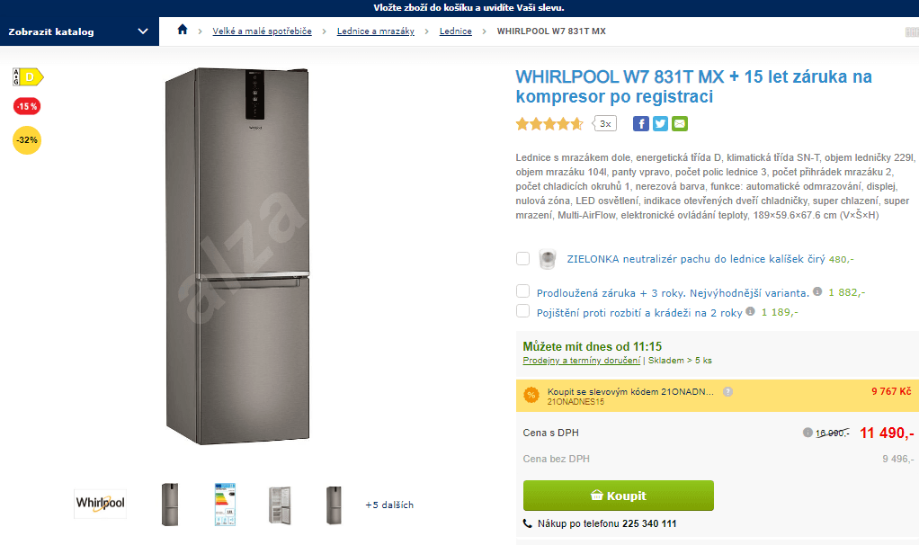 Komb. lednice Whirlpool, A+++, 333 l 