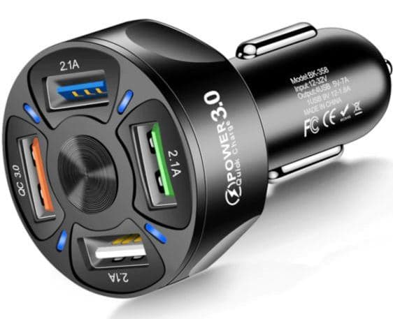 Nabíječka do auta, 4 konektory, Quickcharge
