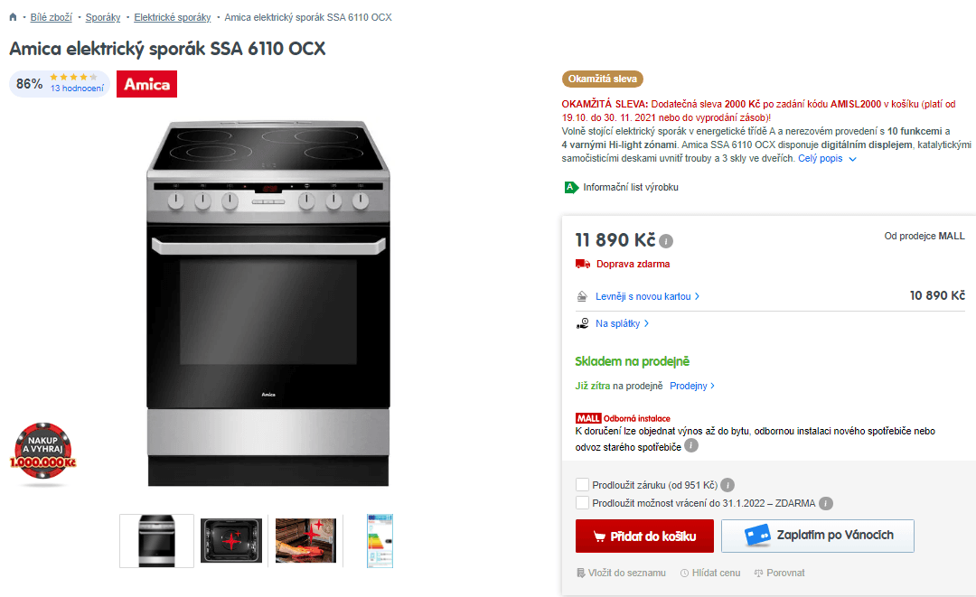 Elektrický sporák Amica, 65 l, gril, nerez