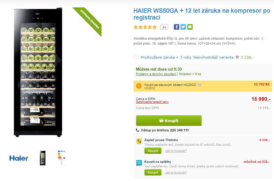 Vinotéka HAIER WS50GA, 50 lahví