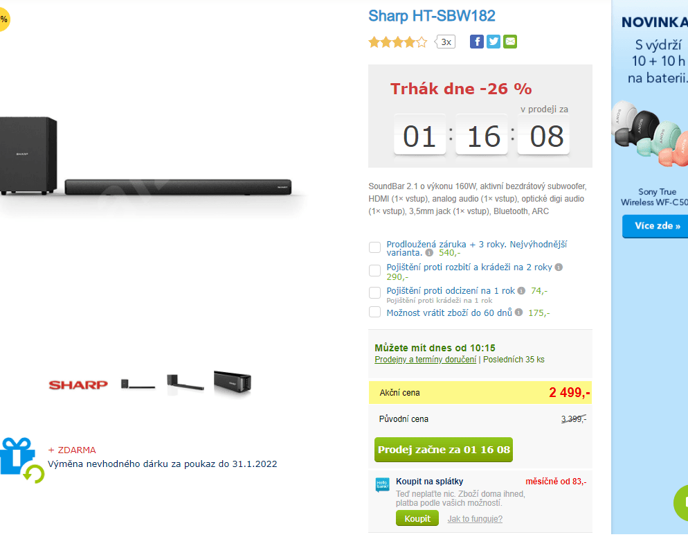 BT soundbar, subwoofer, 2.1, 160W