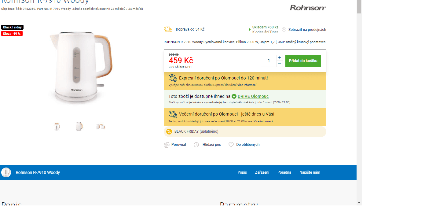Rychlovarná konvice Rohnson 1,7 litru