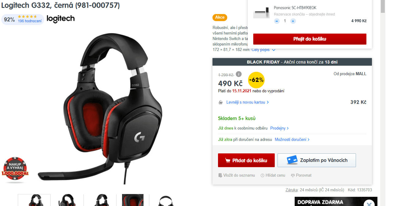 Herní sluchátka Logitech G332