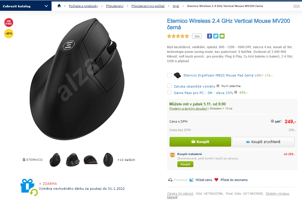 BT vertikální myš Eternico MV200