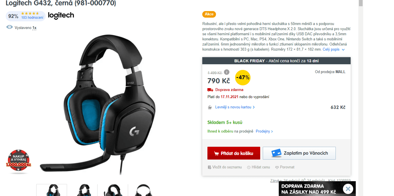 Herní sluchátka Logitech G432, 3D