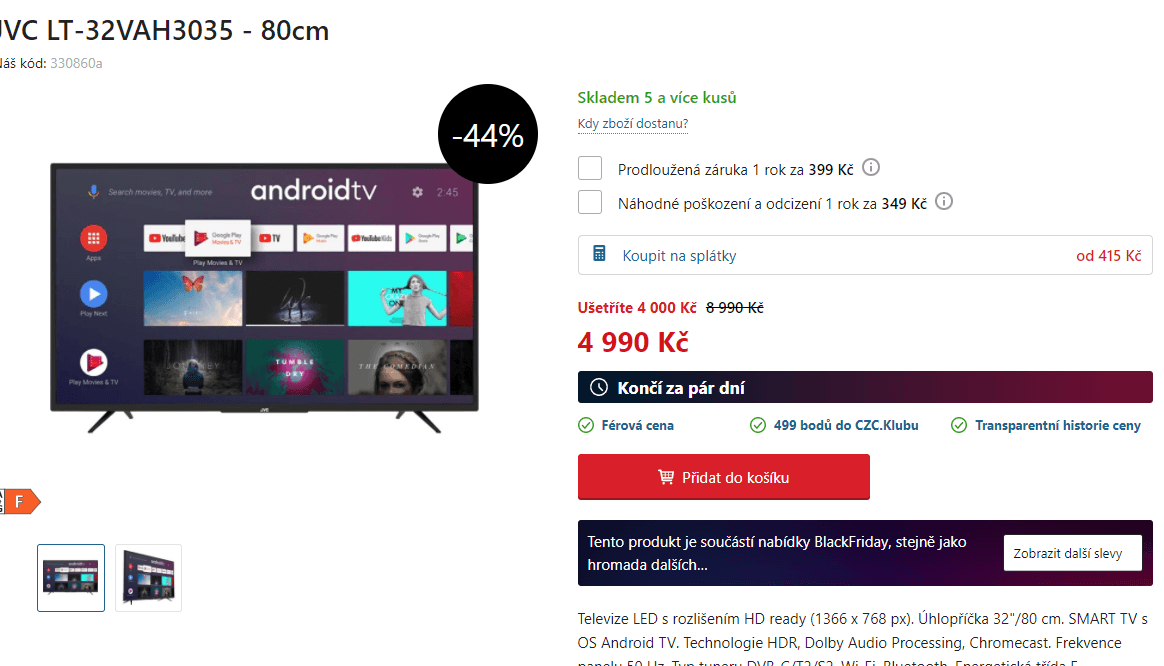 Full HD Smart TV, Android, 80cm, JVC 