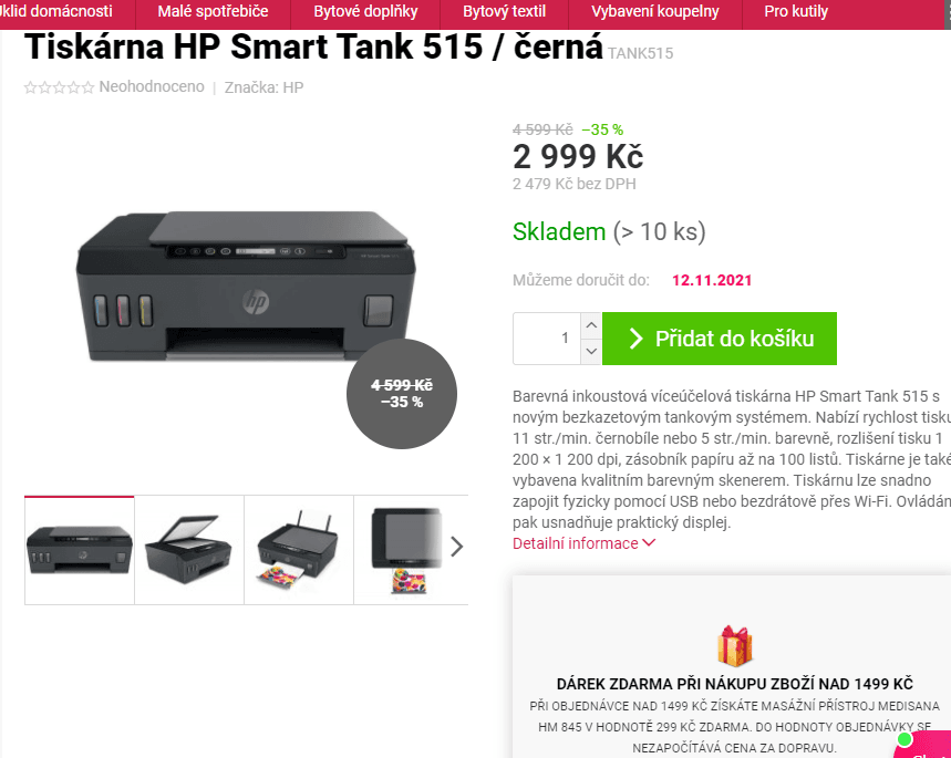 Tiskárna HP, tank, barva, multifunkce, Wifi