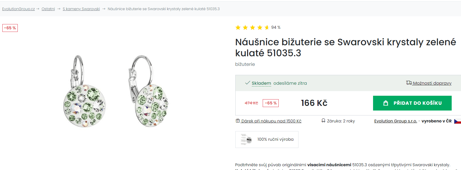 Náušnice bižuterie se Swarovski krystaly oranžové