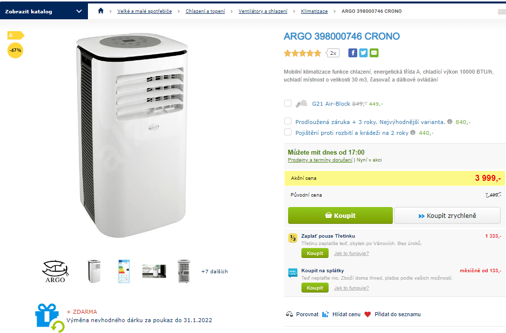 Klimatizace, odvlhčovač Argo, 30 M2