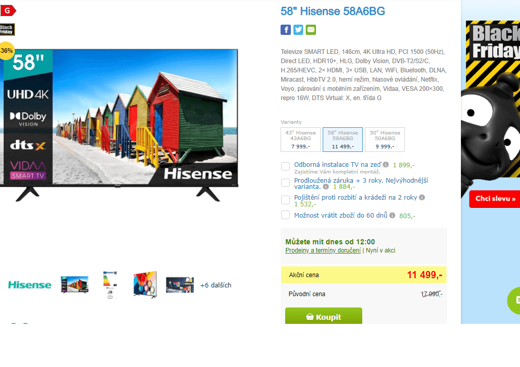 4K Smart TV, HDR, BT, 146cm, Hisense