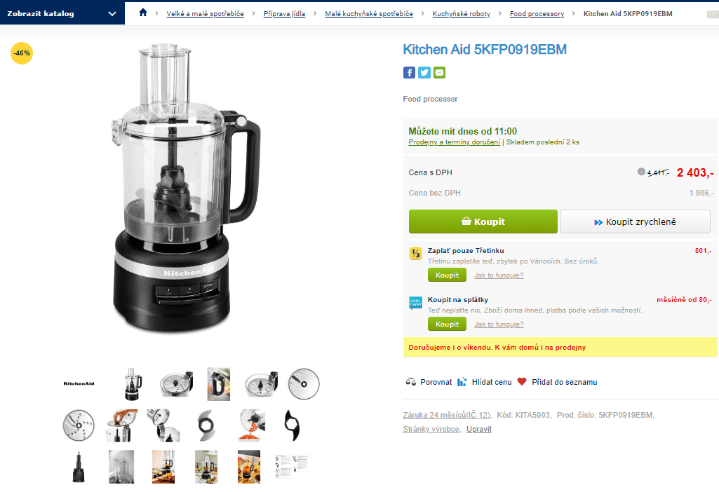 Food processor Kitchen Aid 5KFP0919EBM