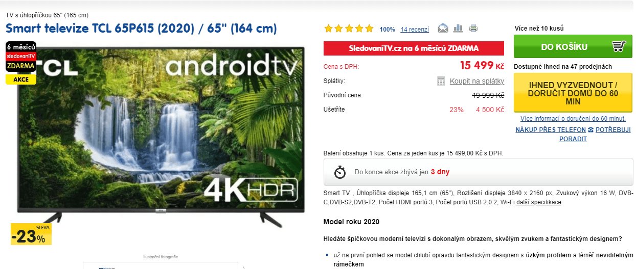 4K Android TV, Smart, 164cm, TCL