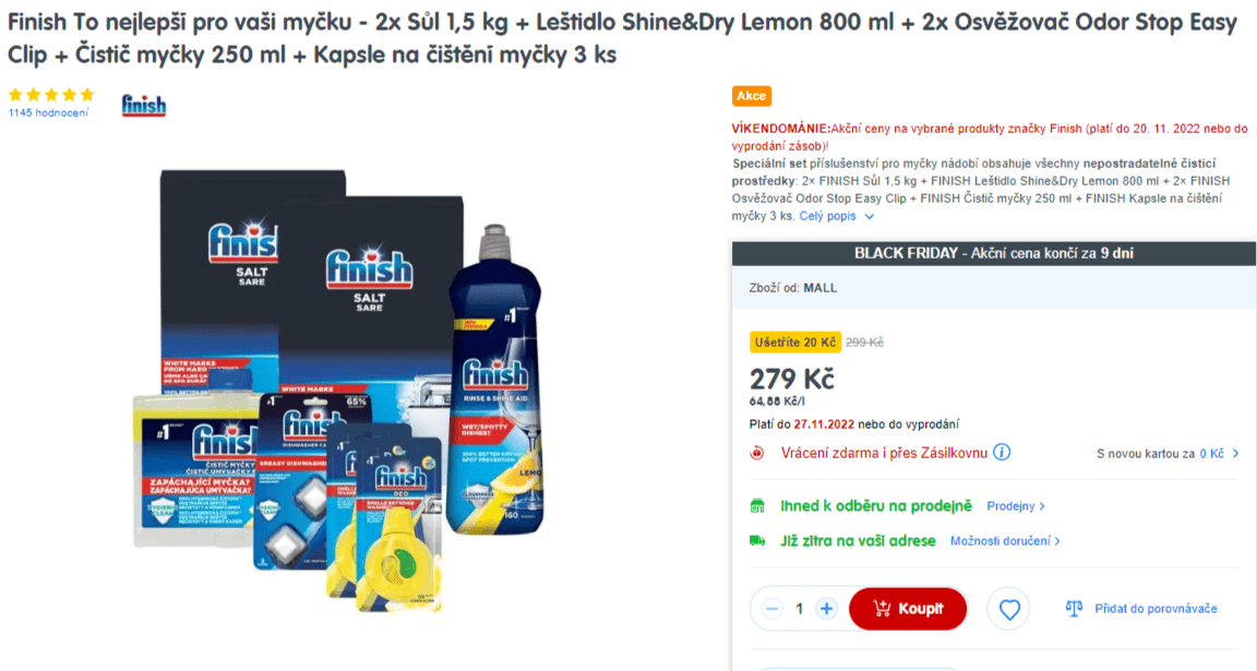Finish balíček produktů do myčky nádobí