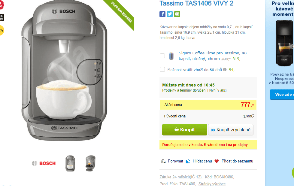 Kávovar na kapsle Bosch Tassimo 
