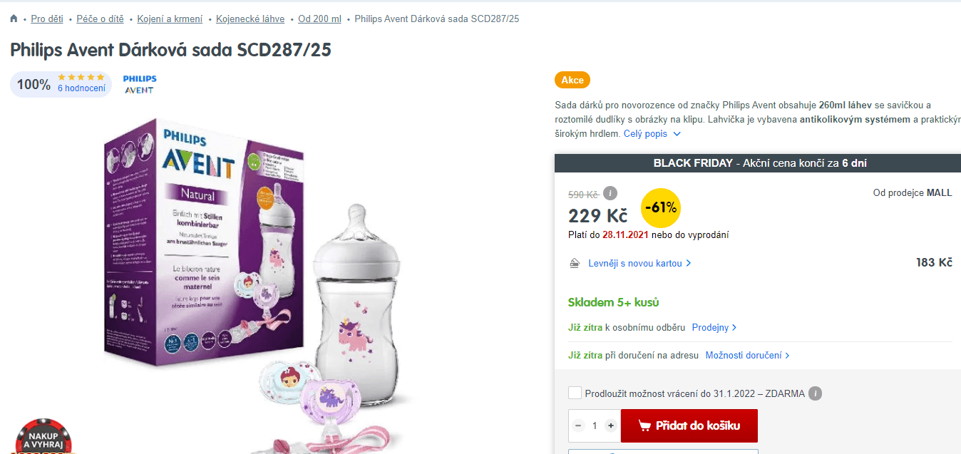 Dárková sada Philips - lahev, dudlíky, klip