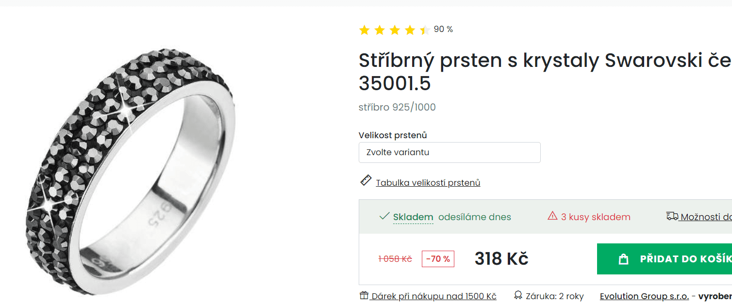Stříbrný prsten s krystaly Swarovski