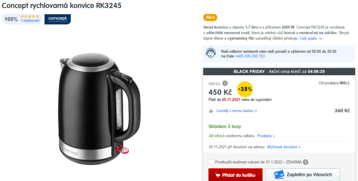 Rychlovarná konvice Concept, 1,7 litru