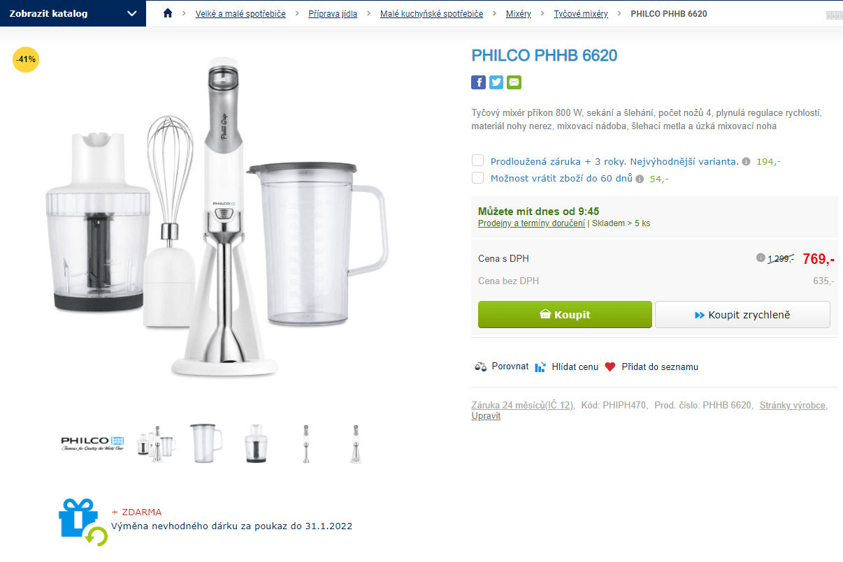 Tyčový mixér Philco, sekání, šlehání