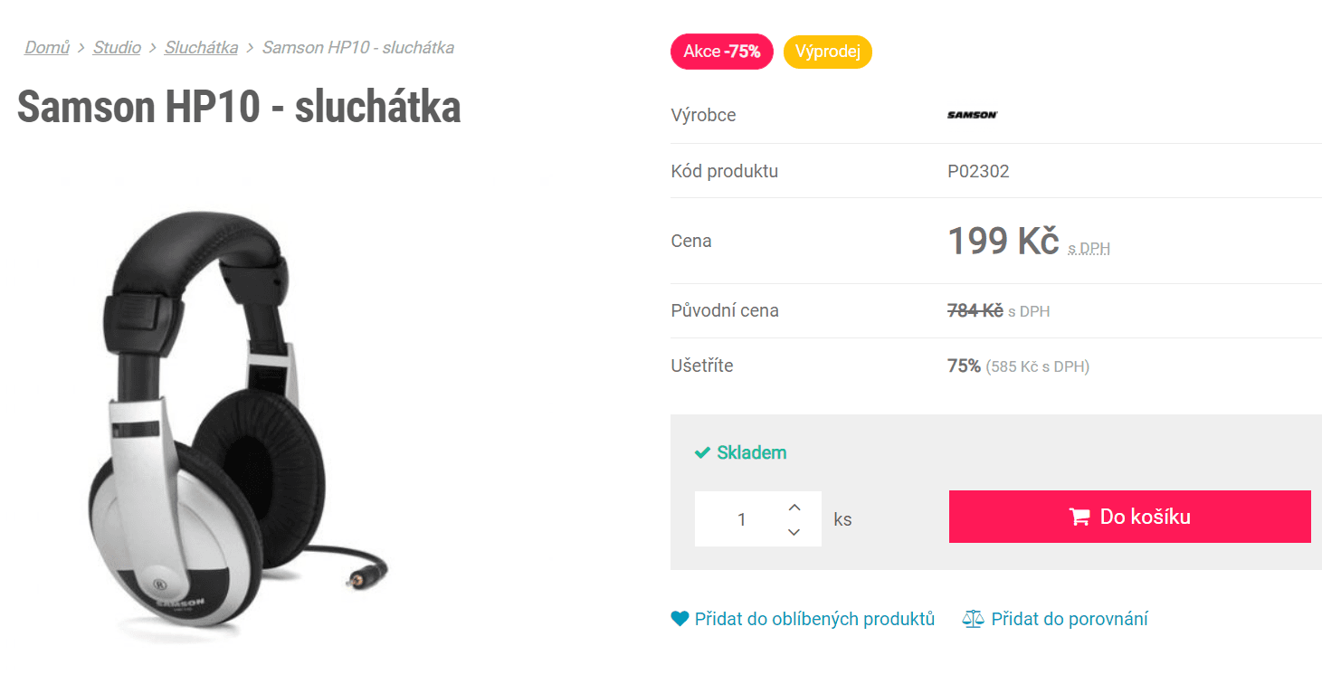 Sluchátka Samson HP10