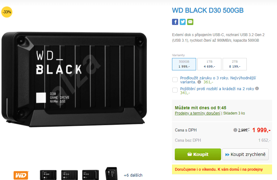 Externí SSD disk WD, 500 GB