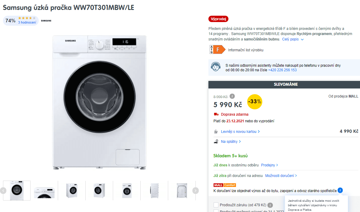 Pračka Samsung, 7kg, 1200 ot., 44cm