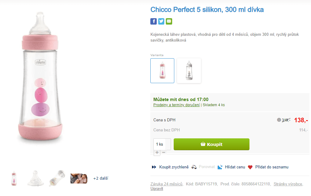 Kojenecká láhev Chicco Perfect 5, 300 ml