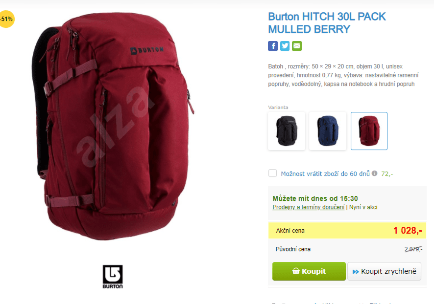 Batoh Burton HITCH 30 litrů