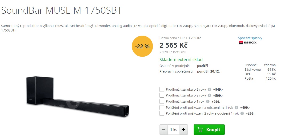 Soundbar se subwooferem Muse, 150W