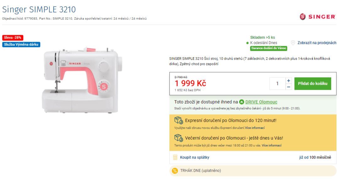 Šicí stroj Singer SIMPLE 3210 