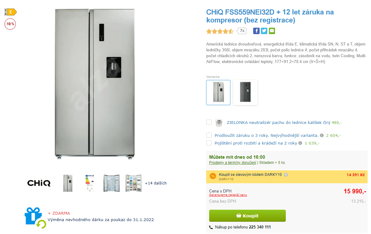 Americká lednice ChiQ, voda, 177cm