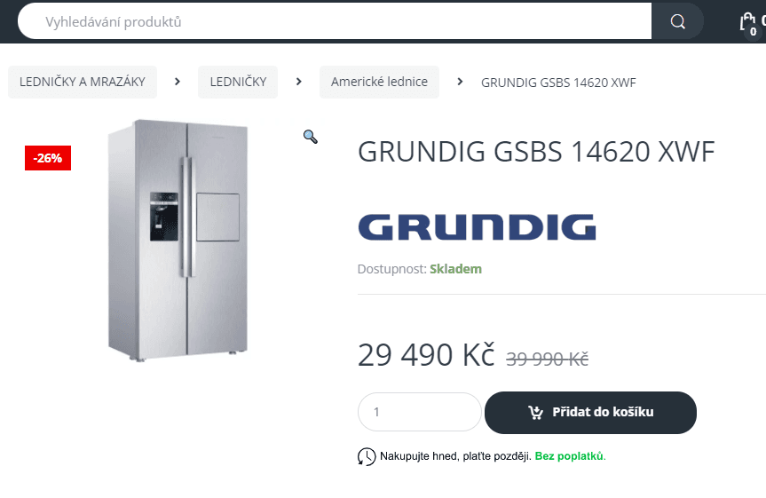Americká lednice Grundig, led, 182 cm