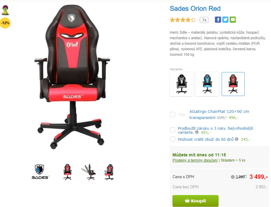 Herní židle Sades Orion Red