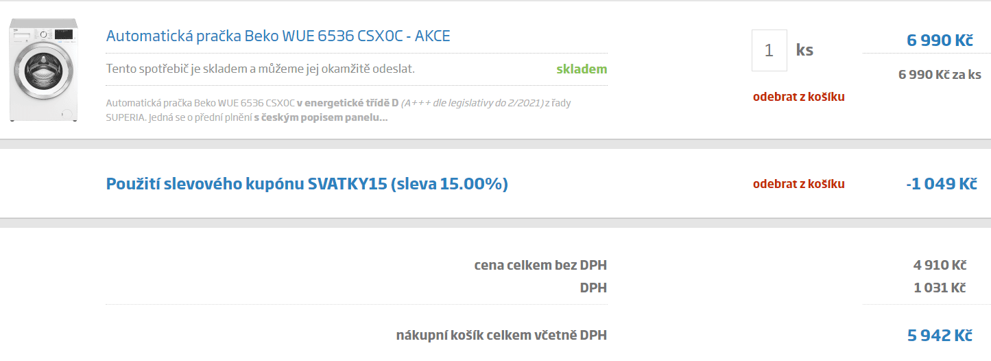 Pračka Beko, 6 kg, A+++, 1000 ot., pára