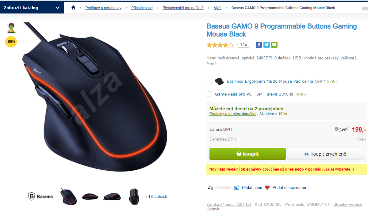 Herní myš Baseus GAMO 9, optická