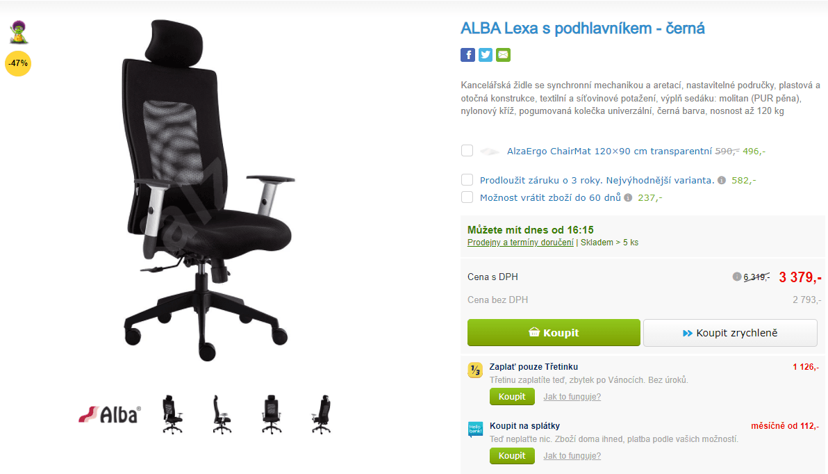 Kancelářská židle Alba s podhlavníkem