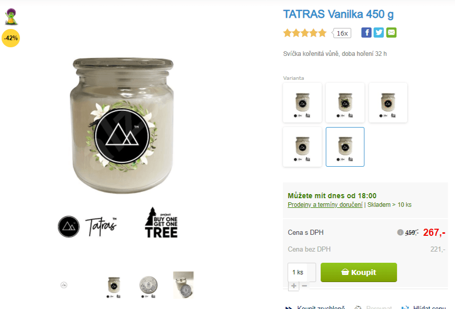 Vonná svíčka TATRAS Vanilka 450 g 